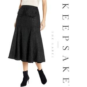Keepsake The Label Alcazar Boucle Midi Skirt Fit and Flare Black Womens Size 8